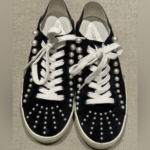 Stuart Weitzman Black Sneakers with Pearl Details